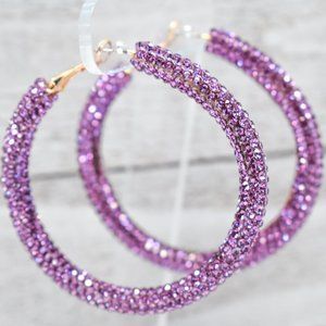2.25" Purple Pave Wrap Rhinestones Hoop Earrings